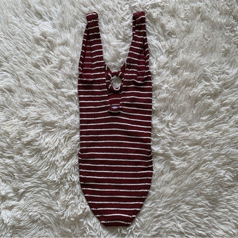 NWT hunza g striped celine swimsuit in wine/white - Picture 7 of 9